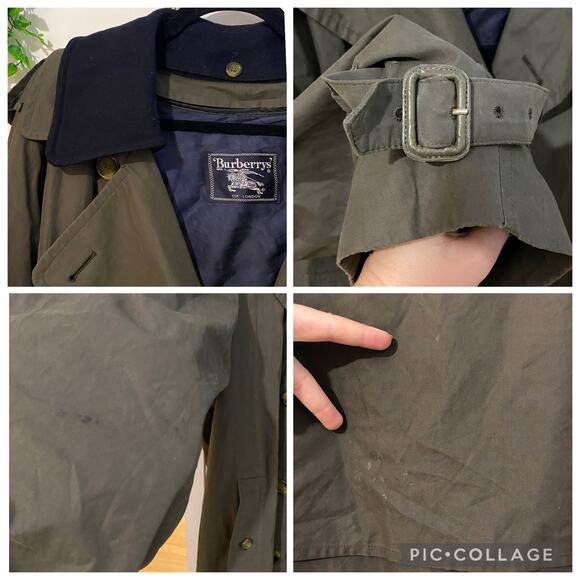 Burberry Dark Green Classic Trench Coat Vintage Jacket Wool Camel Liner sz 44L - Picture 4 of 15